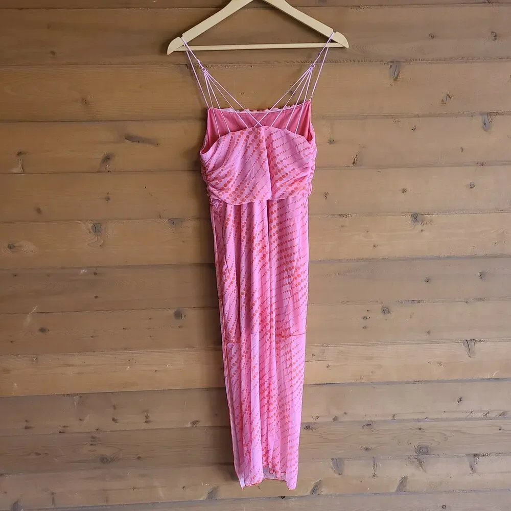Urban Outfitters Dress Y2K Pink Wild Side Draped Feminine Strappy Midi Med Boho - Picture 4 of 5